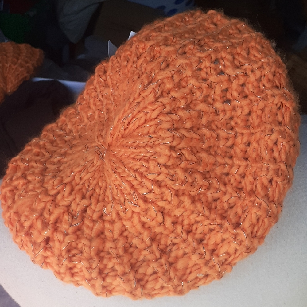 Women orange pumpkin knit Hat Knit Beret Hat Cap